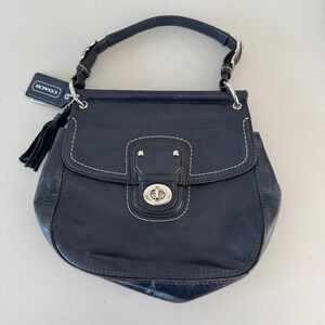 Coach Navy Leather Hobo Shoulder Bag Womens Med Turnlock Tassel Classic Preppy
